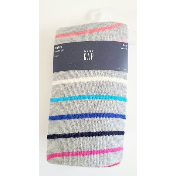 Baby Gap Toddler Girl Striped Tights 2-3 Years Gray Pink Blue 1 Pair - Picture 1 of 5